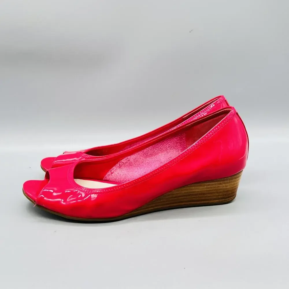Cole Haan Shoes Womens 8.5 Pink Patent Leather Vtg Air Wedge Peep Toe Pumps